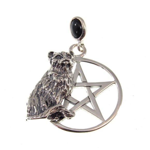 Solid 925 Sterling Silver Cat Familiar Pentacle Pendant w/ Choice of Gemstone - Picture 9 of 9